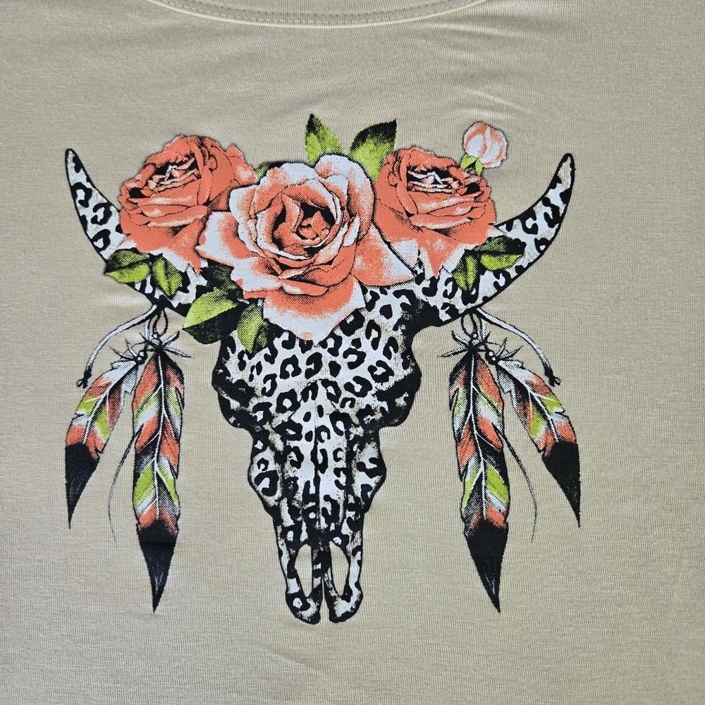 SCARLETT | Floral Longhorn Graphic Tee in Tan sz S - Picture 7 of 15
